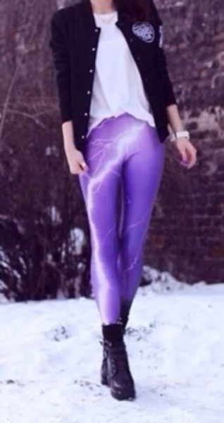 Blitz Lightning Lila All over print Leggings Romwe L M Sheinside Lookbook Store Black Milk