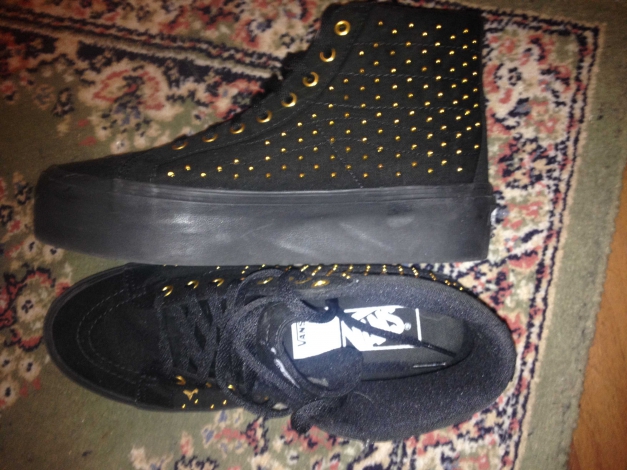 Vans Sk8 Hi Plateau Schwarz Gold Nieten