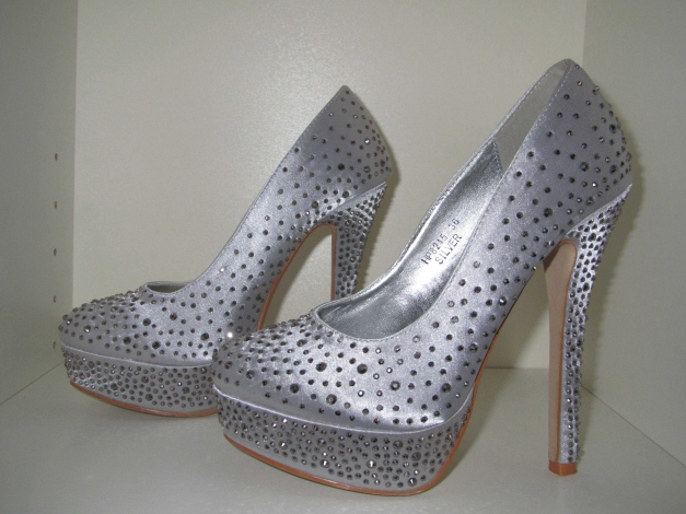 High Heels silber mit Strasssteinen Gr. 36