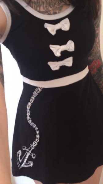 Sourpuss Sailor Dress Kleid Minikleid Anchor Schleife Anker s/w S NEU