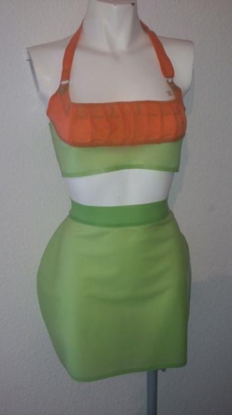 Latex Top und Rock orange grün Fetisch Kitsch