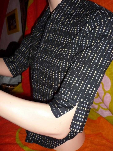 Hemd mit 3/4 Ärmel * 34 36 38 * Thailand * bluse schwarz dots punkte retro