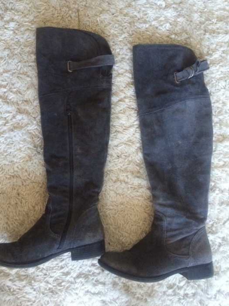 Overknees, echtes graues Wildleder