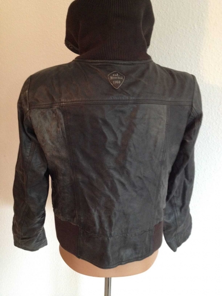 Street one / Lederjacke mit Rippstrickkragen