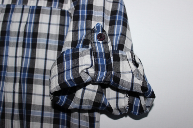 Blau Schwarz karierte Bluse 3/4 Ärmel