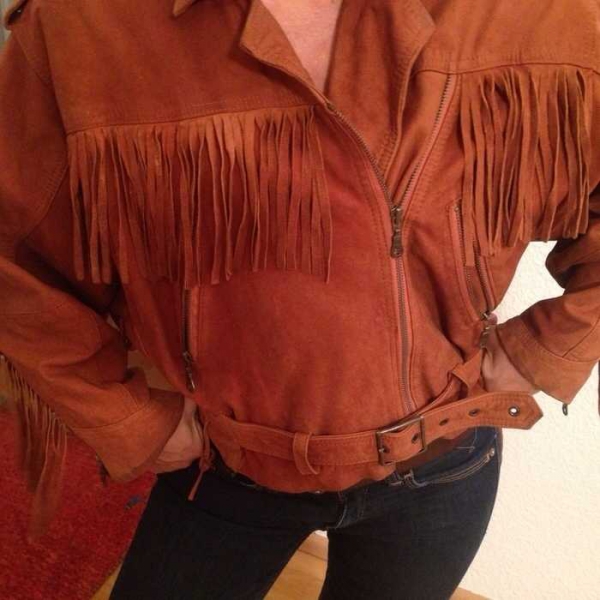  Vintage Lederjacke Fransen/Western-Style Boho S Echtleder
