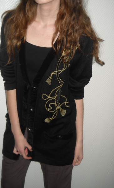 Vintage Cardigan Strickjacke Applikation Krone Gürtel Bommel 34 36 38 XS S M Oversized Blogger Rar