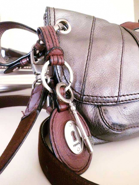 Fossil Tasche * braun silber * Handtasche Echtleder * mittelgroß * Umhängetasche