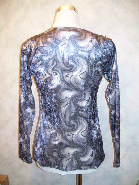 Silber-grau-gemusterstes Langarmshirt Samt Gothic