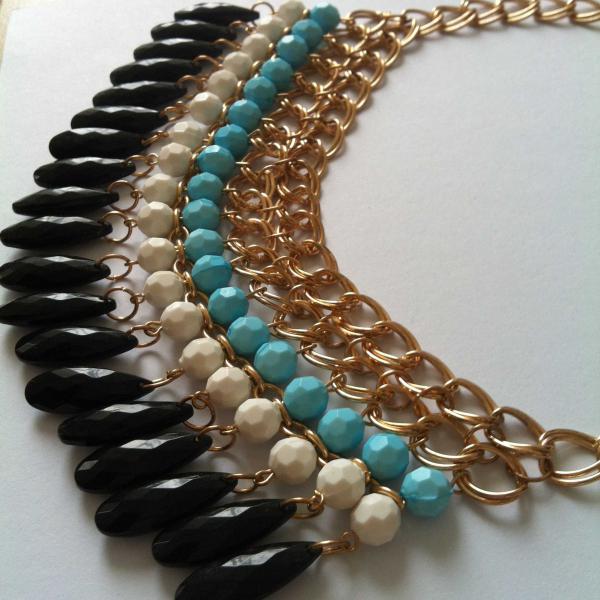 Gold Blau Schwarze Statement Kette