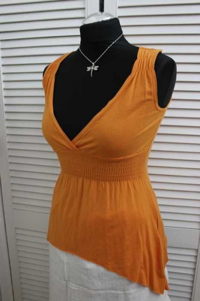 C&A Babydoll Orange Shirt Trägershirt ausgefallen XS S 34 36 tiefes Dekolleté