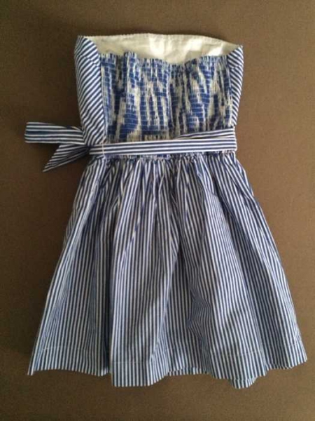 Hollister by Abercrombie and Fitch Bandeau Schulterfrei Kleid Blau Weiß gestreift L / Hollister 