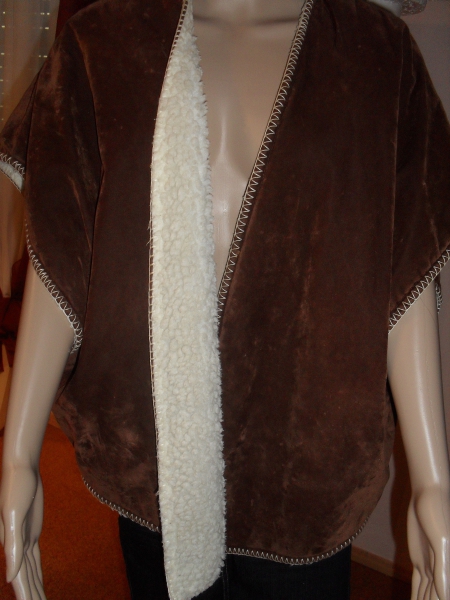 braune/ beige Velour Jacke mit Lammfellimitat waschbar mit Ziersaum GR XL
