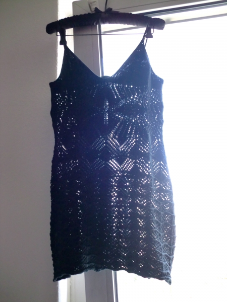 Schwarzes kurzes vintage Häkelkleid