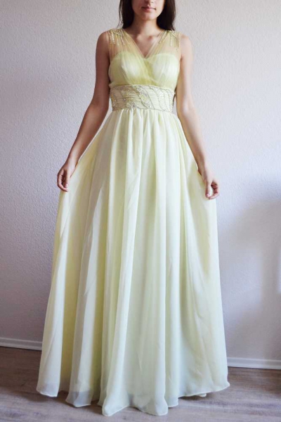 Abiballkleid Abendkleid Chiffon zitronengelb blassgelb glitzer