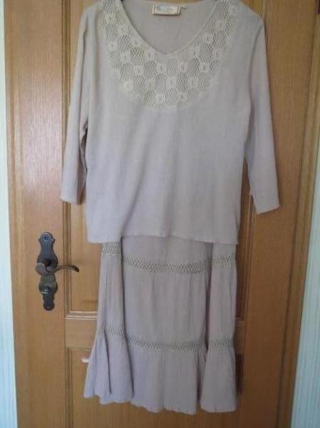 2-Teiler, Rock und Oberteil, beige, Gr.40/42