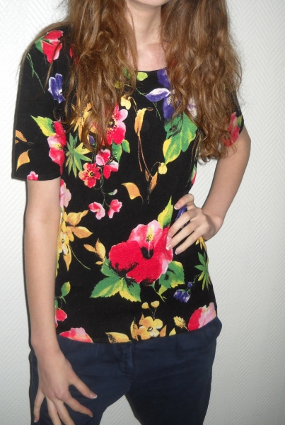 Imagini Blumen Shirt Tunika Strick Pulli Pullover 34 XS 36 S 38 Oversized Vintage Rosen Romantik