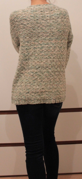 NEU! rundhals Strickpullover in türkis - beige - schwarz meliert