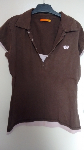 braunes Poloshirt mit rosa Details Gr. M
