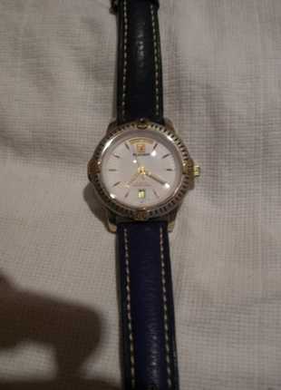 Playboy Armbanduhr, Uhr silber gold und weißes Ziffernblatt mit blauem Band für Herren oder Damen