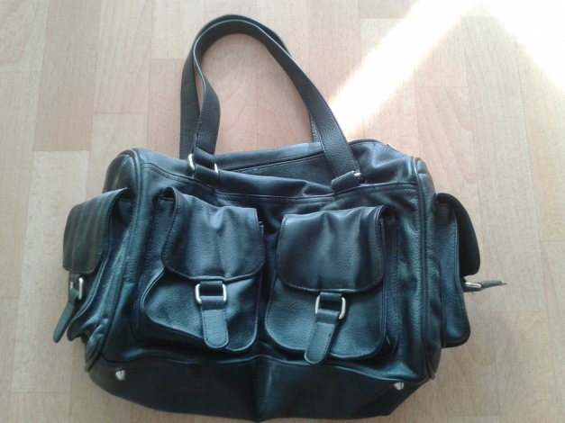 schwarze hochwertige große kunstledertasche shopper