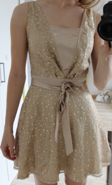 Pailetten Kleid Gold Nude Beige XS 34