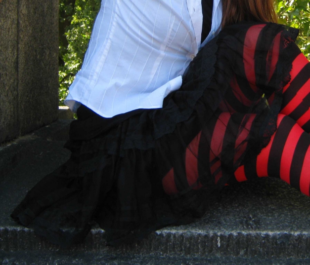 Gothic Punk Rock Schwarz Spitze Viskose Mehrlagig