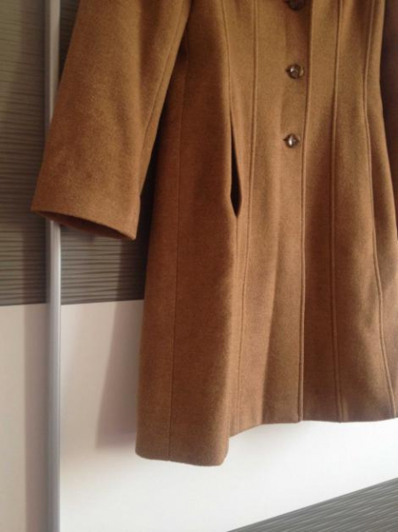 Escada Mantel beige nude braun S 36 Wolle Seide Wollmantel