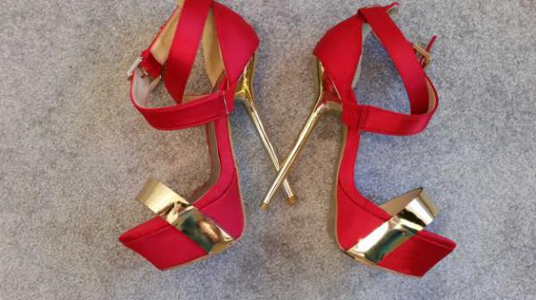  Plateau Highheels Rot/Gold
