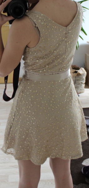 Pailetten Kleid Gold Nude Beige XS 34