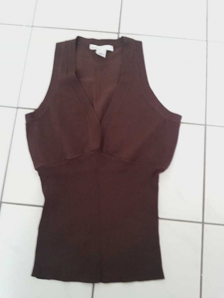 Mango Basic dunkelbraunes ärmelloses Strickoberteil/Weste mit V-Ausschnitt Gr. 36/S
