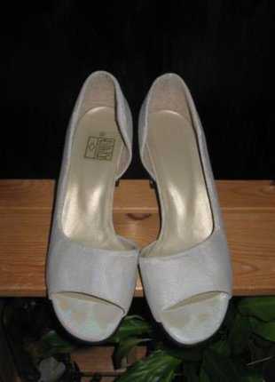 Damen Canvas Pumps hohe Schuhe weiß Perlmutt Gr. 37 / 4