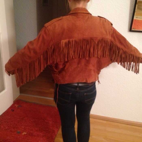  Vintage Lederjacke Fransen/Western-Style Boho S Echtleder