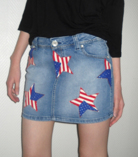 American Flag Jeansrock Rock DIY Hüftrock Pimkie blau jeansblau 34 36 XS S M Sterne Blogger