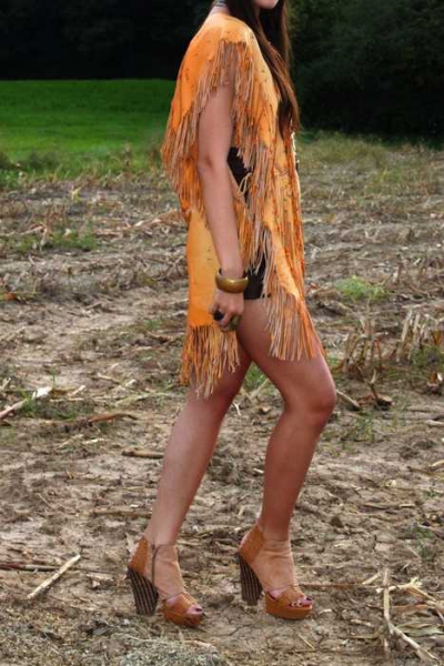 Original Indianer Echtleder Cape Kleid