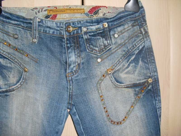  sexy 3/4 jeans caprihose mit pailetten