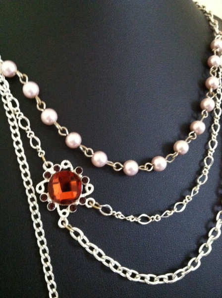 Vintage Statement Kette Silber mit bronzem Stein