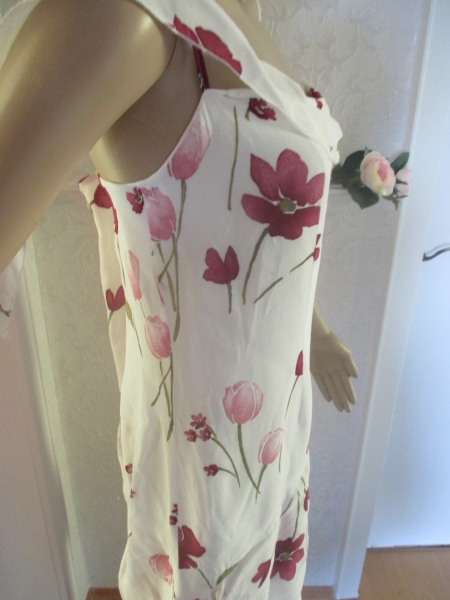 NEU mit ETIKETT * Edel * Anlass * Cocktail * Blumen * Blüten * Flower- Power * Seiden- Crepè de Chine * Zipfel * Träger- Kleid 