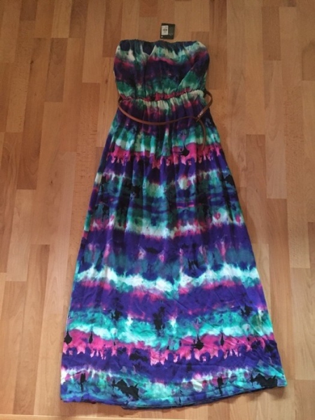 Maxikleid Bandeau Batik schulterfrei Hippie Sommer Kleid lang Festival