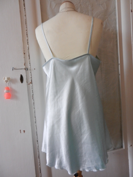 Negliglé Unterkleid Satin Vintage Kleid Burlesque Boho Nachthemd blau BERLIN