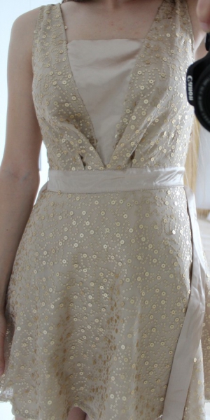 Pailetten Kleid Gold Nude Beige XS 34