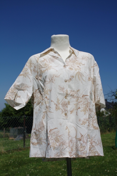 Bluse Delmod Seidenanteil Kurzarm braun beige cremeweiss florales Muster