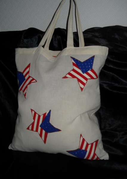 American Flag DIY Stofftasche Jute Beutel Shopper Bag Tasche creme für Schule / Uni DIN A4 Blogger !