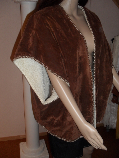 braune/ beige Velour Jacke mit Lammfellimitat waschbar mit Ziersaum GR XL