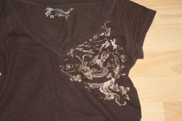 Süßes Fishbone T-Shirt, braun, mit Druck, gold, Gr. XS