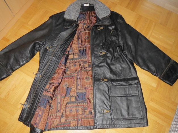 Jacke, Lederjacke, lang, Gr.42/M, schwarz