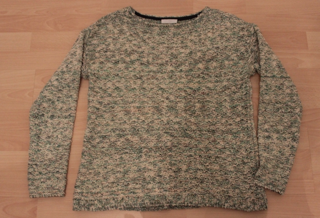 NEU! rundhals Strickpullover in türkis - beige - schwarz meliert
