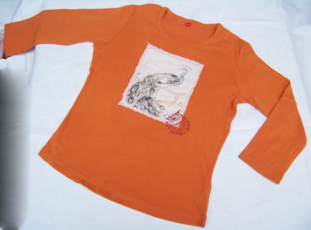 Esprit Langarm-Shirt Orange mit Pfauenmotiv NEU
