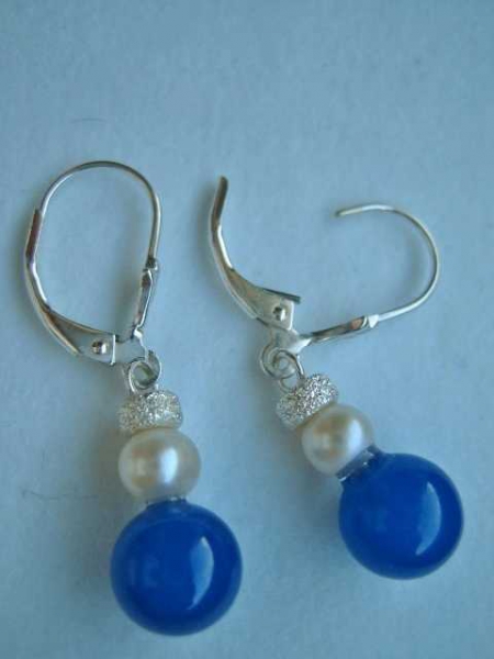 Ohrringe Blau Achat Süßwasserperle 925er Silber