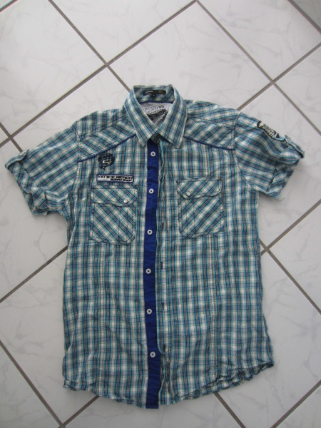 schönes blau/weiß/türkis karriertes Hemd - kurzärmlig